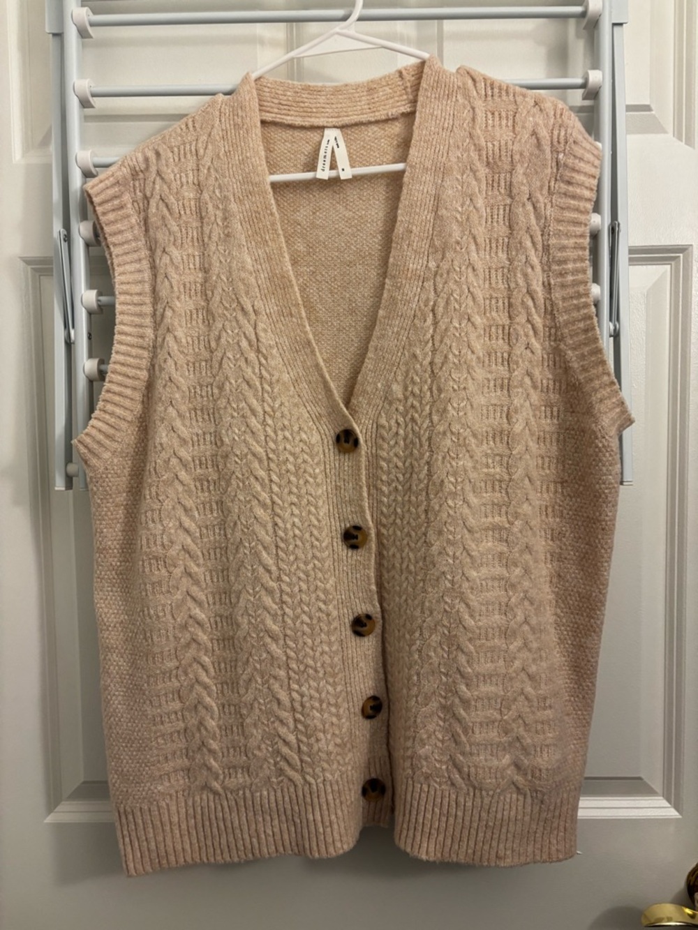 Dreamers Cable Knit Button-Front Sweater Vest - Beige